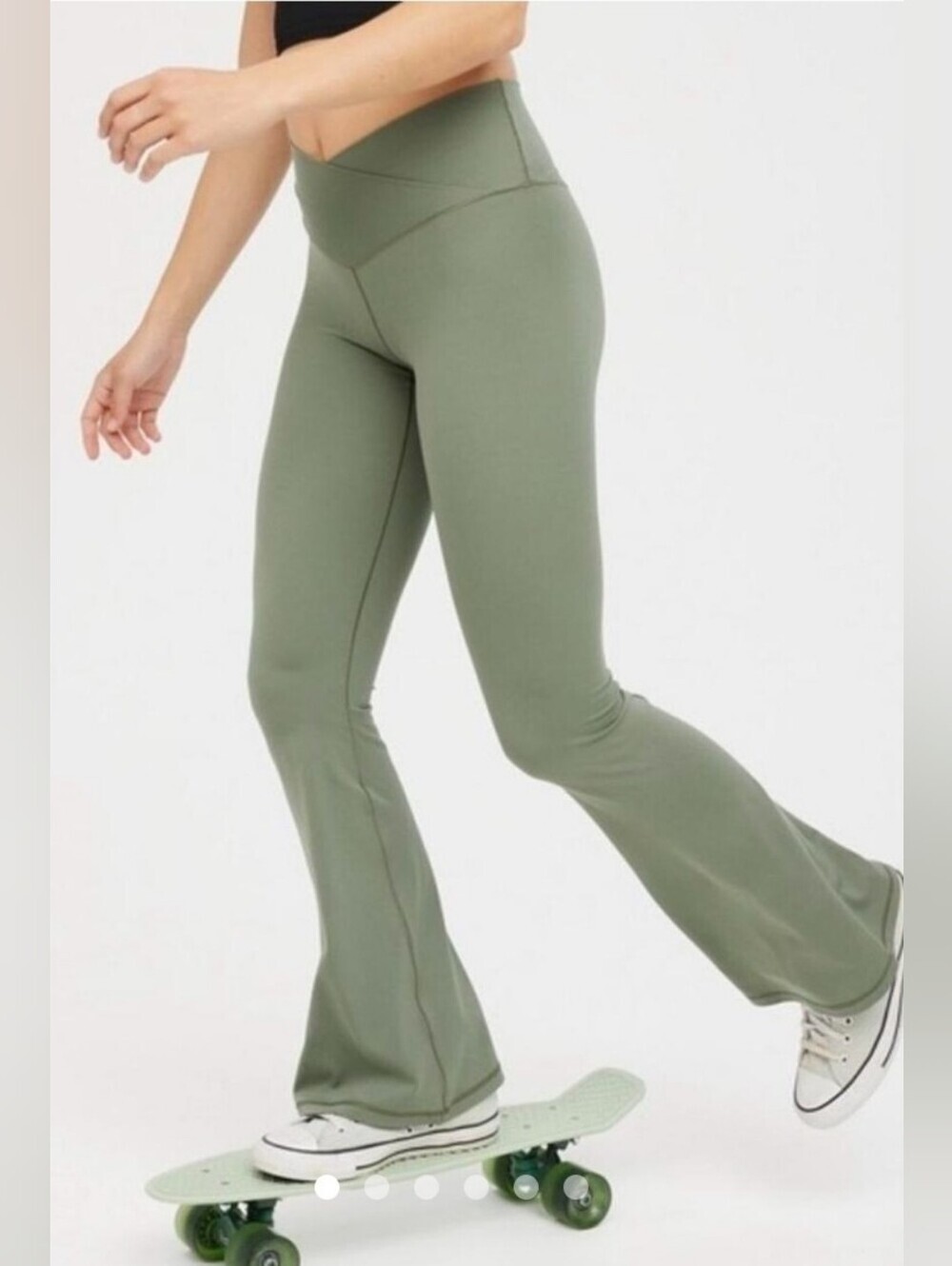 Aerie OFFLINE Real Me High Rise Flare Leggings Size XS Olive Green Stretch
